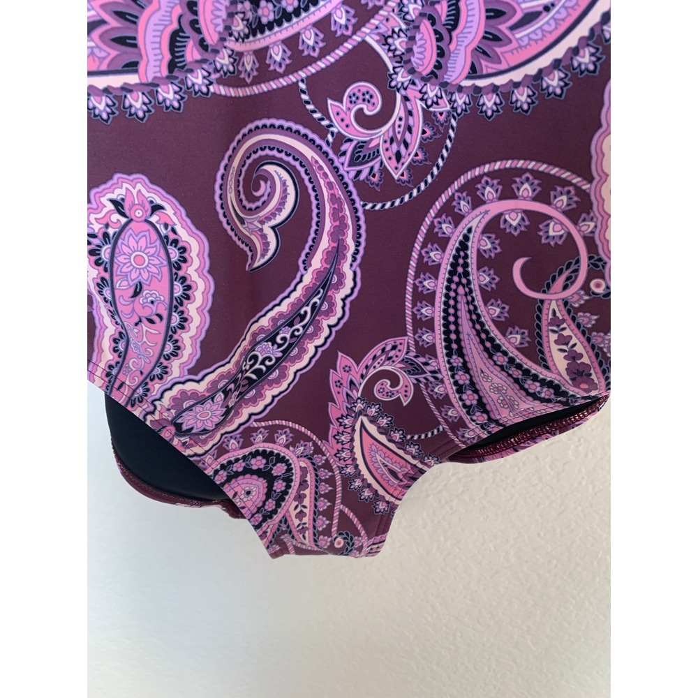Lands' End Swimsuit Women 10 Purple Paisley High Neck Keyhole One Piece Swimwear - Picture 5 of 10